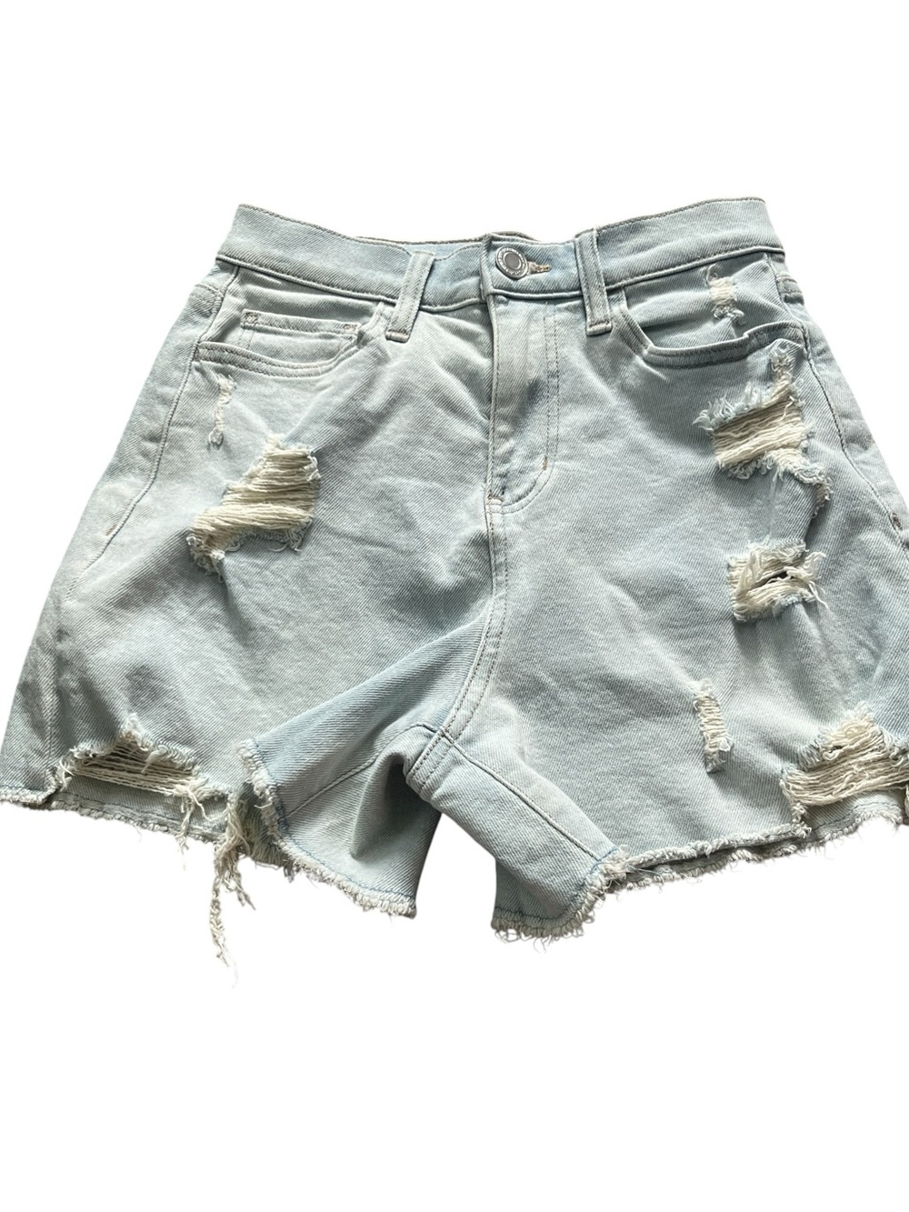 New SO The 90s Short Light Blue Distressed High-Waist Denim Shorts Size 26